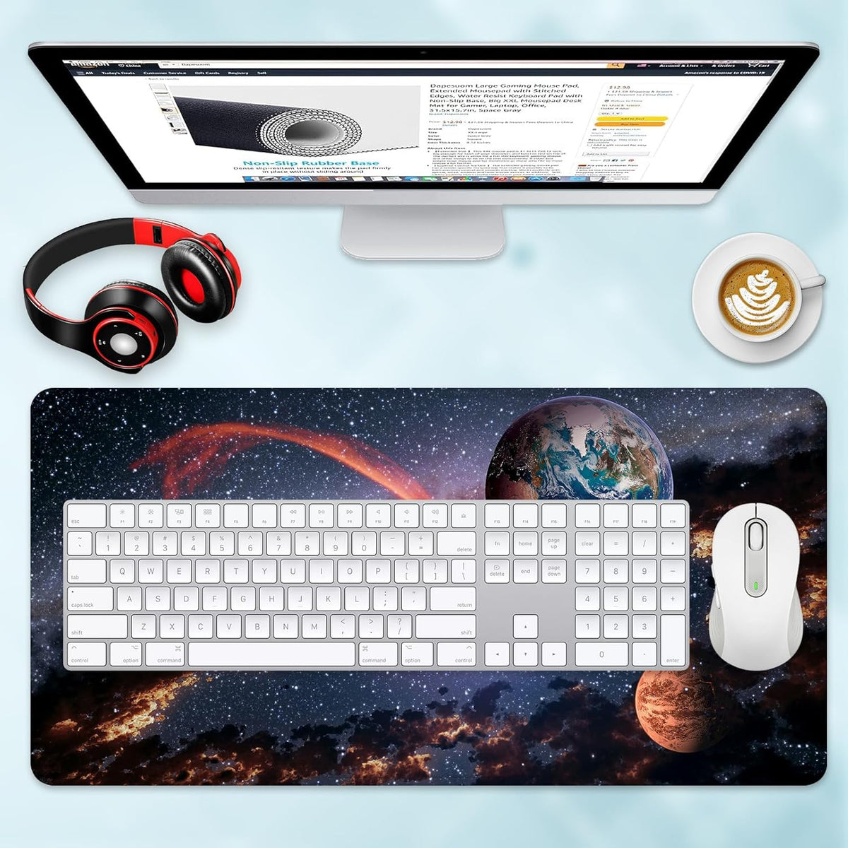 Large Earth Galaxy Gaming Mouse Pad 30 × 70 cm