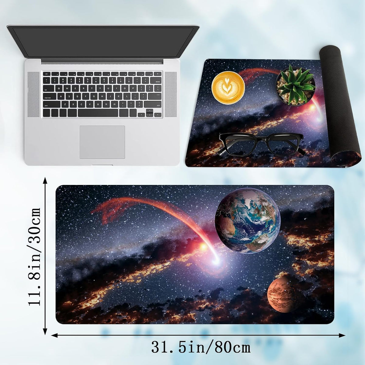 Large Earth Galaxy Gaming Mouse Pad 30 × 70 cm