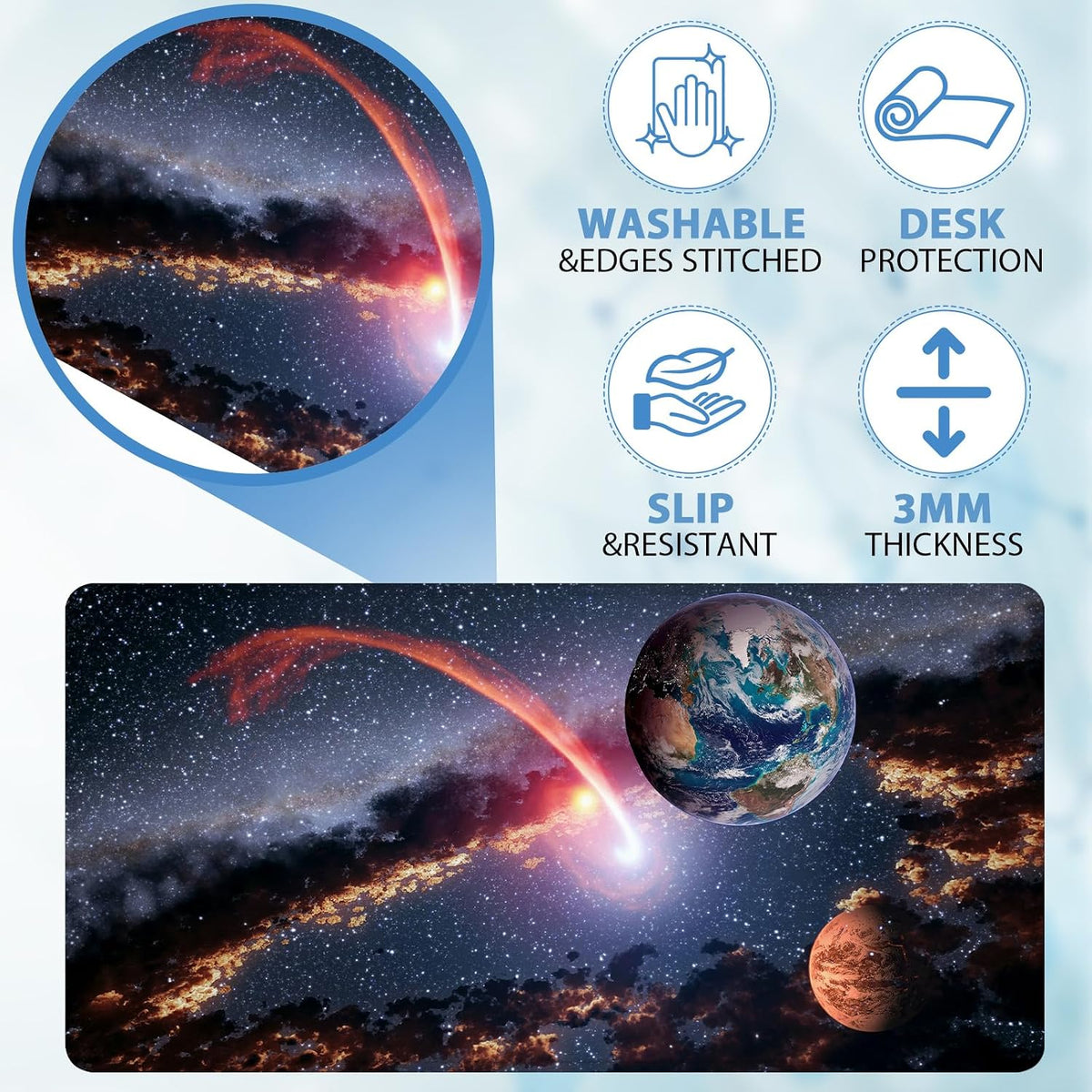 Large Earth Galaxy Gaming Mouse Pad 30 × 70 cm