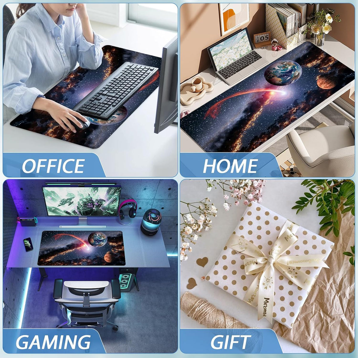 Large Earth Galaxy Gaming Mouse Pad 30 × 70 cm