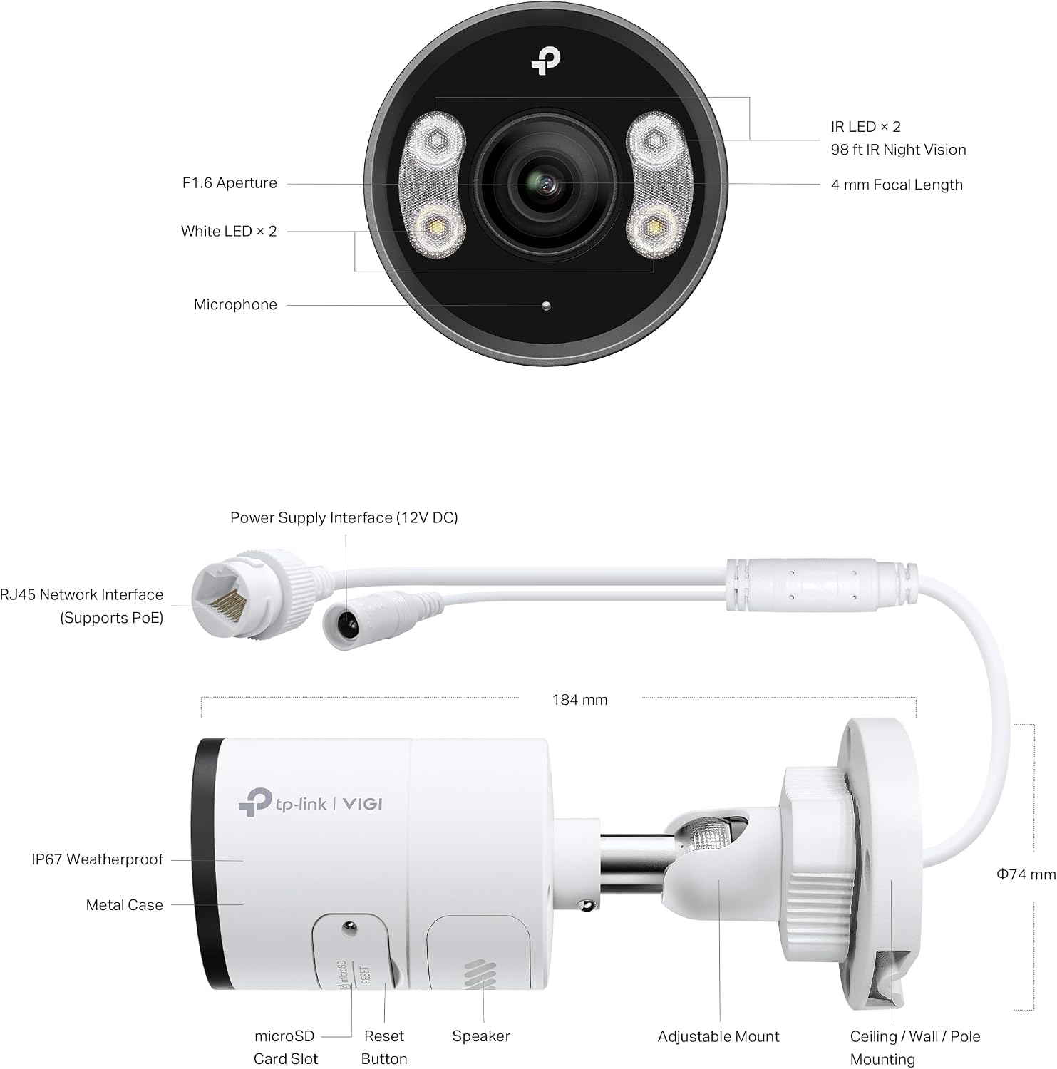 Tp-Link VIGI C385 8MP Outdoor Full-Color Bullet Network Camera 4mm