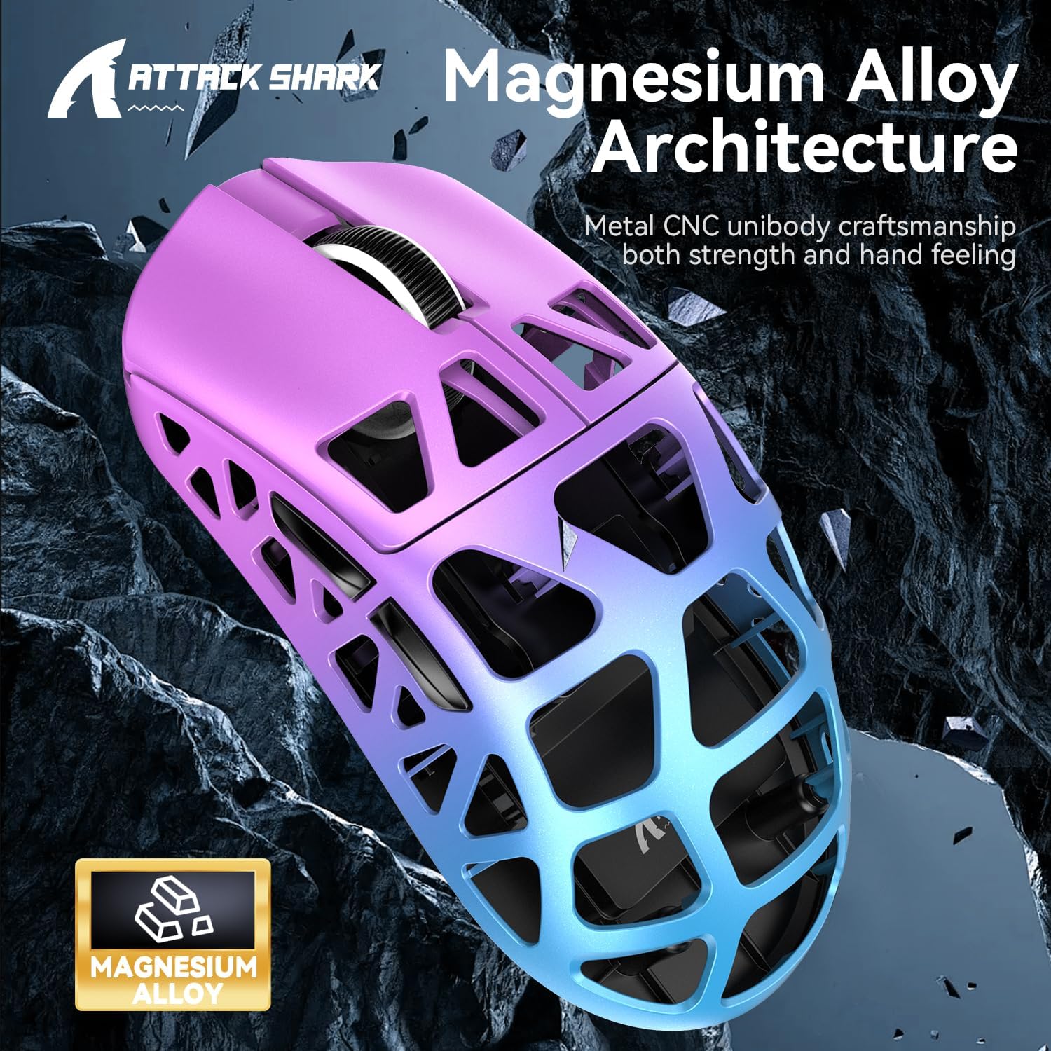 Attack Shark R3 46g Superlight Magnesium Alloy Wireless Gaming Mouse, BT/2.4Ghz/Wired Computer Mouse, 8000Hz Wire