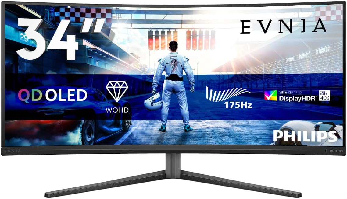 Philips Evnia 34M2C6500 Curved Gaming Monitor 34 Inch QD OLED 2K 175Hz 0.03ms Black