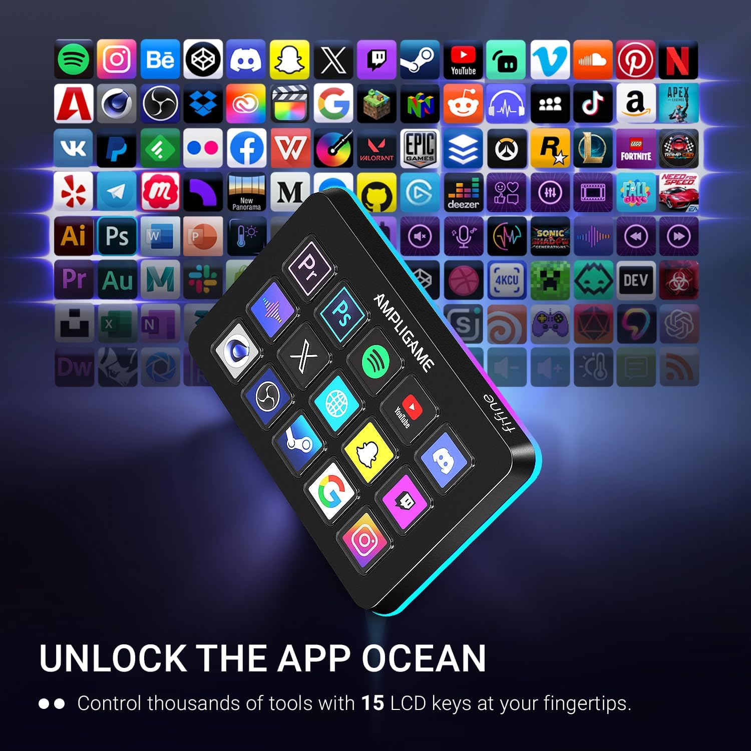 AmpliGame Fifine Stream Controller with 15 Macro Keys, Streaming Keyboard with Trigger Actions in OB