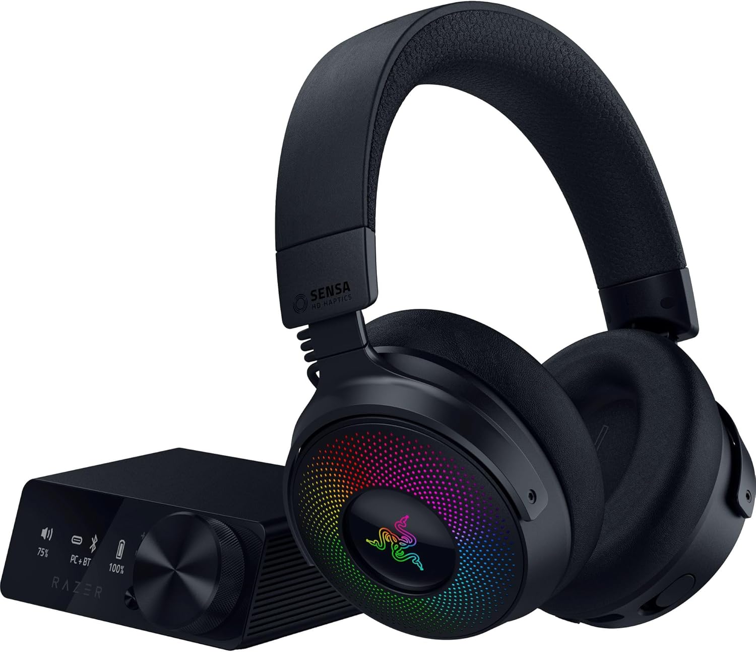 Razer Kraken V4 Pro Wireless Gaming Headset with Sensa HD Haptics Control Hub (OLED Control Hub, 40m