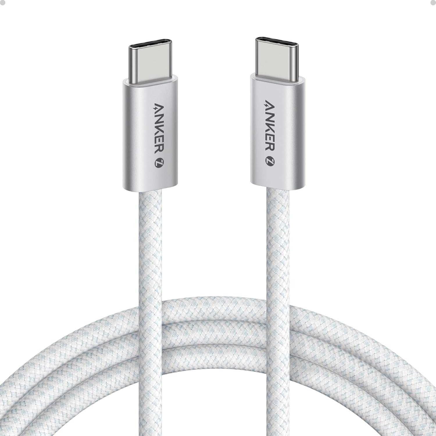 Anker Zolo USB C to USB C Cable 6FT White Braided Dirt Free Type C Fast Charging Cord 240W Power Delivery Slim Connector for iPhone 16 Series MacBook Laptops