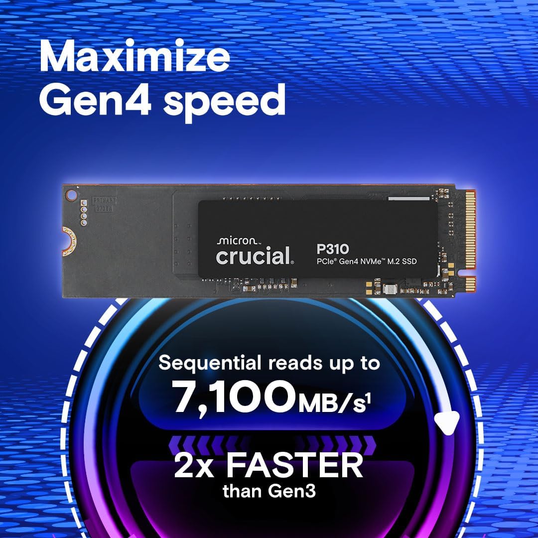 Crucial P310 1TB 2280 PCIe Gen4 3D NAND NVMe M.2 SSD – Up to 7,100 MB/s – Shift up to Gen4 – Interna