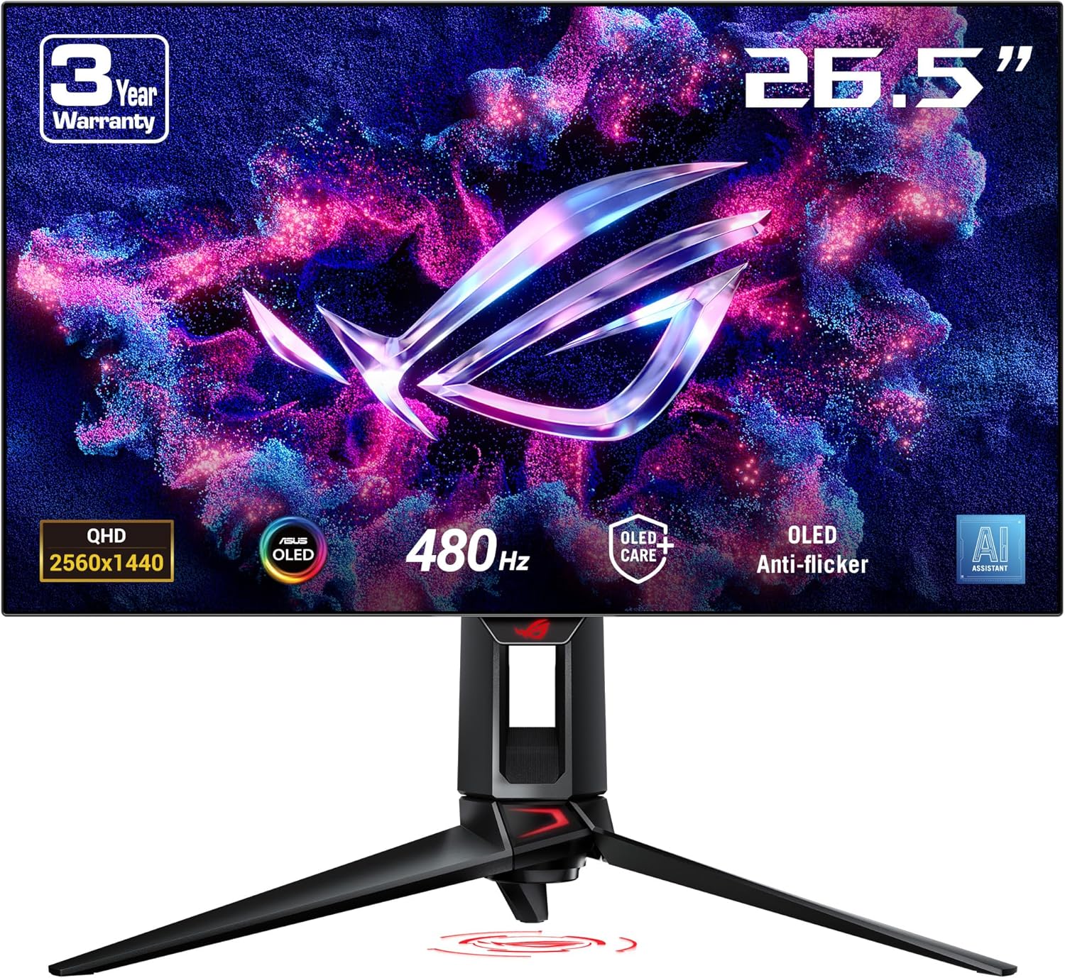 ASUS ROG Swift OLED PG27AQDP gaming monitor ― 27-inch WOLED, 480Hz, 0.03ms, G-SYNC® compatible, cust