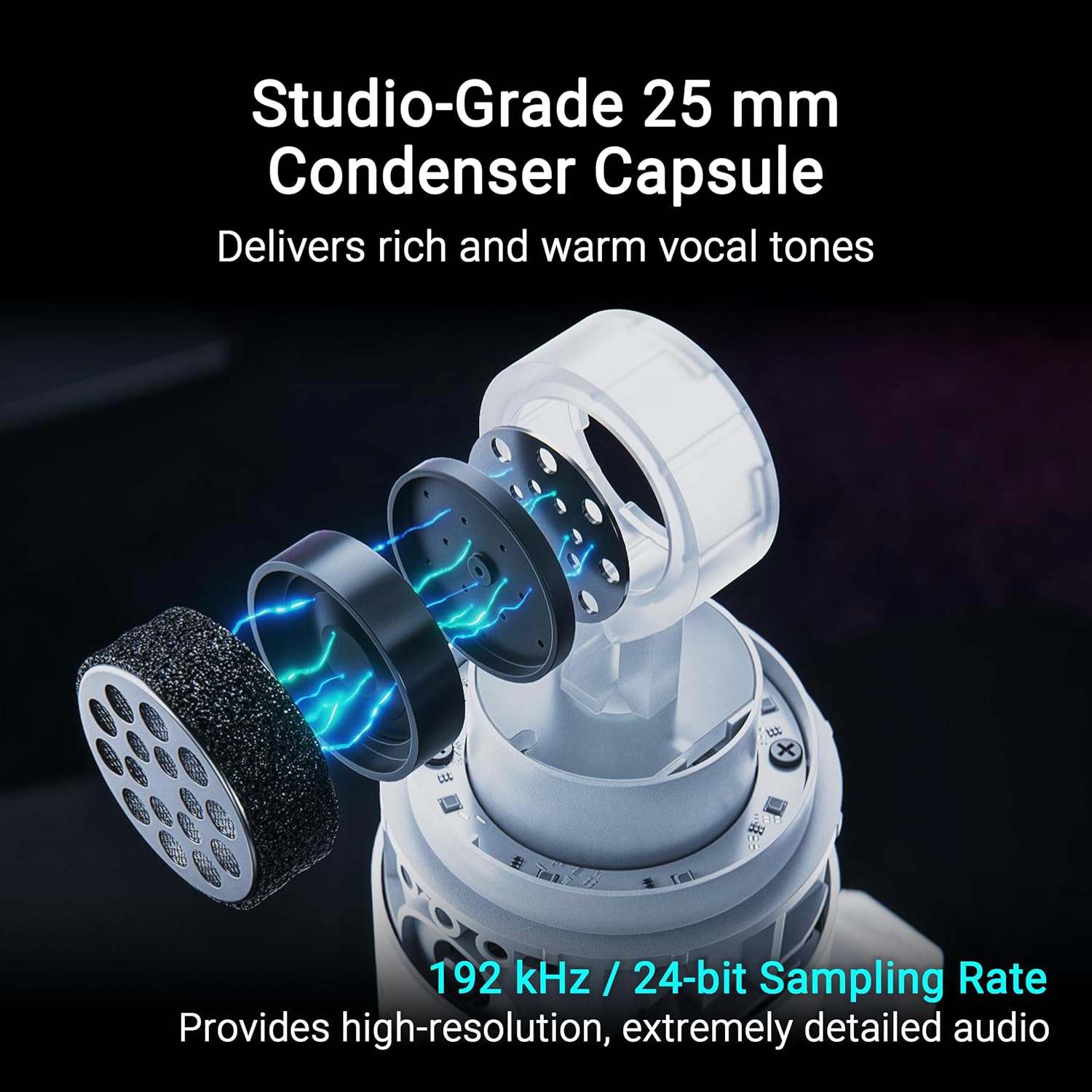 ASUS ROG Carnyx USB Gaming Microphone (25mm Condenser Capsule, 192kHz/24-bit, Cardioid, high-Pass Fi