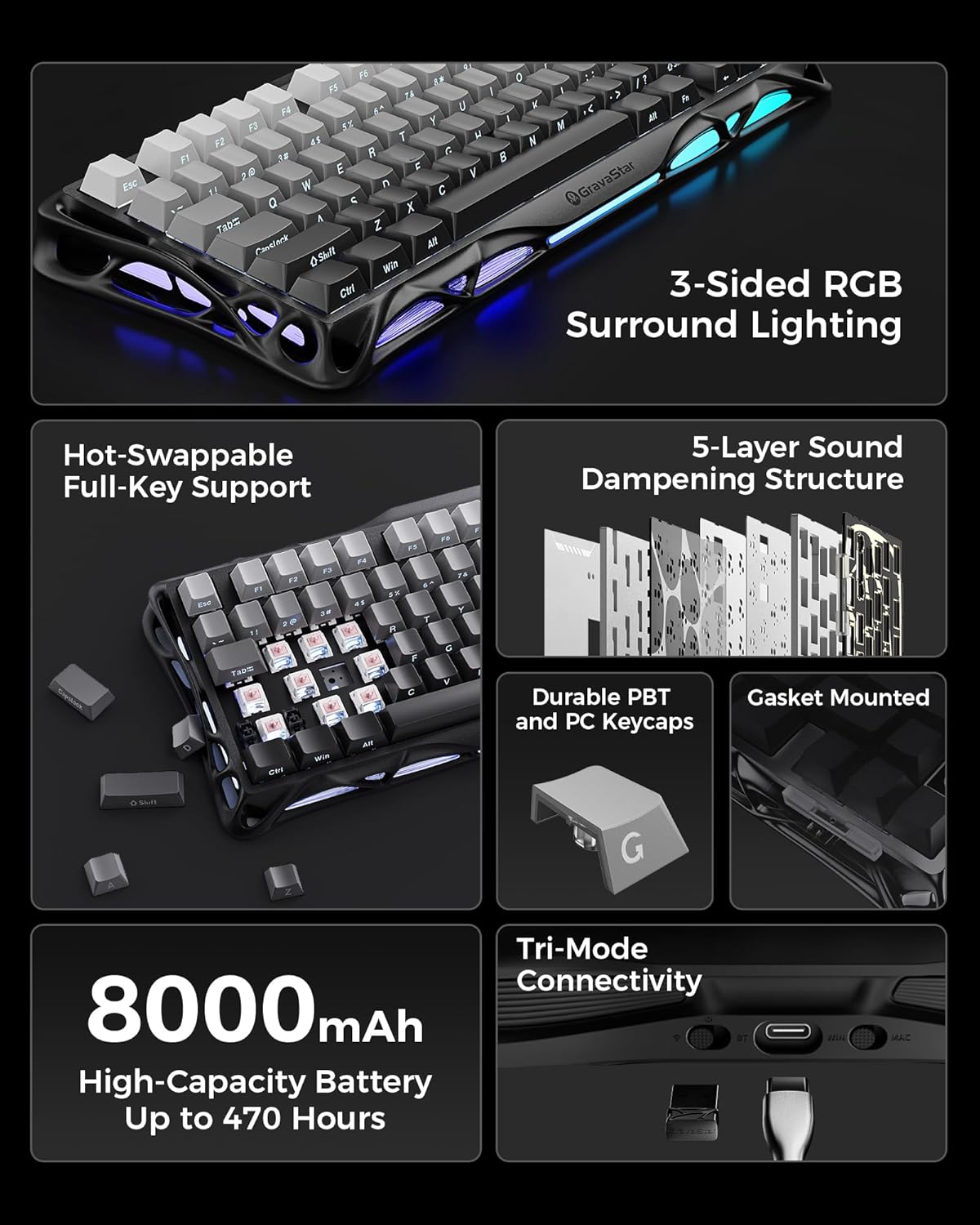GravaStar Mercury K1 Gaming Keyboard (Gradient Black)