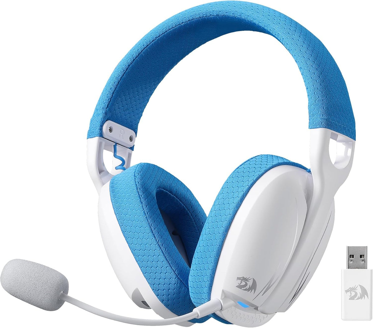 Redragon H878 3-Mode Wireless Blue Lighting Gaming Headset - Lightweight - 7.1 Surround Sound - 40MM (White Blue)