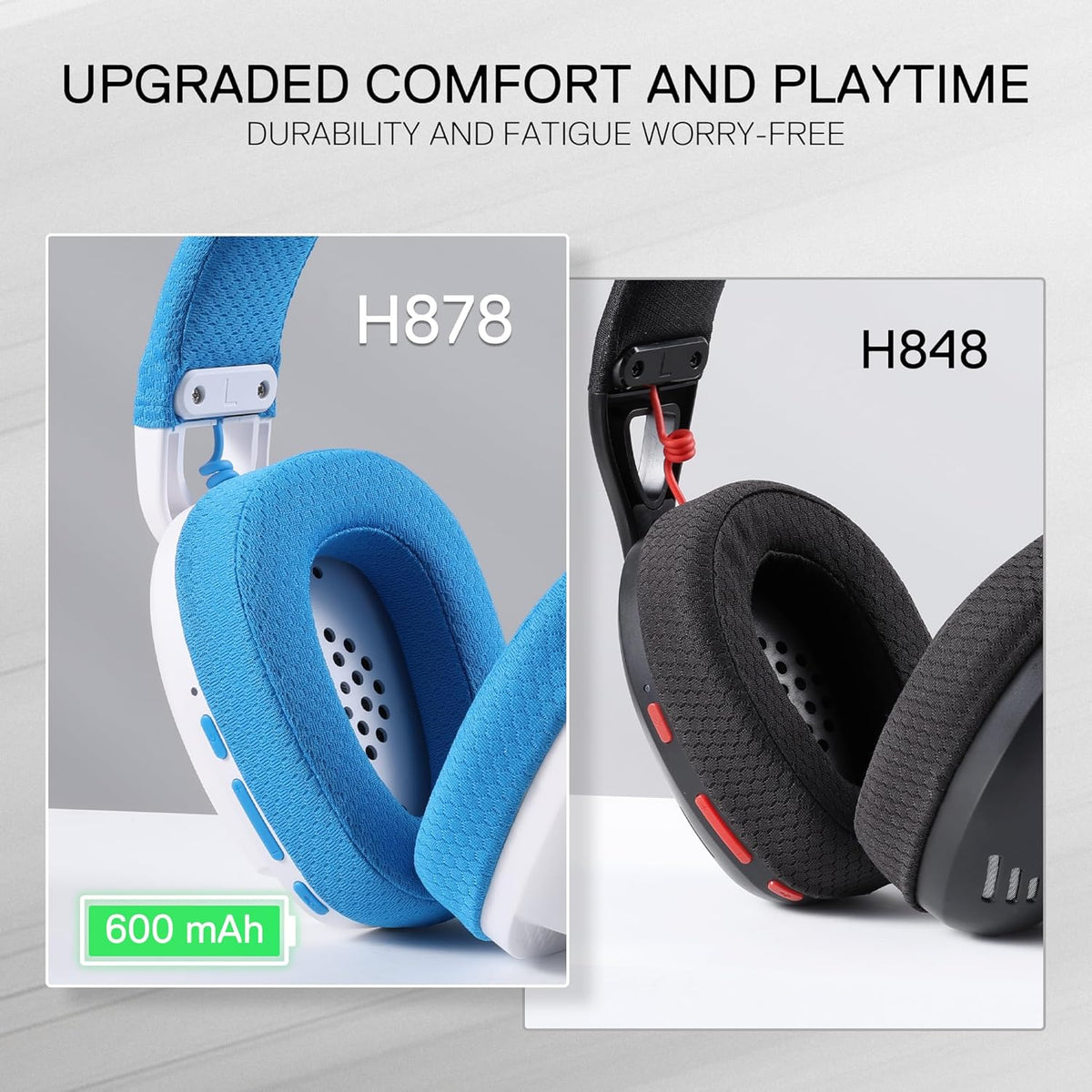 Redragon H878 3-Mode Wireless Blue Lighting Gaming Headset - Lightweight - 7.1 Surround Sound - 40MM (White Blue)