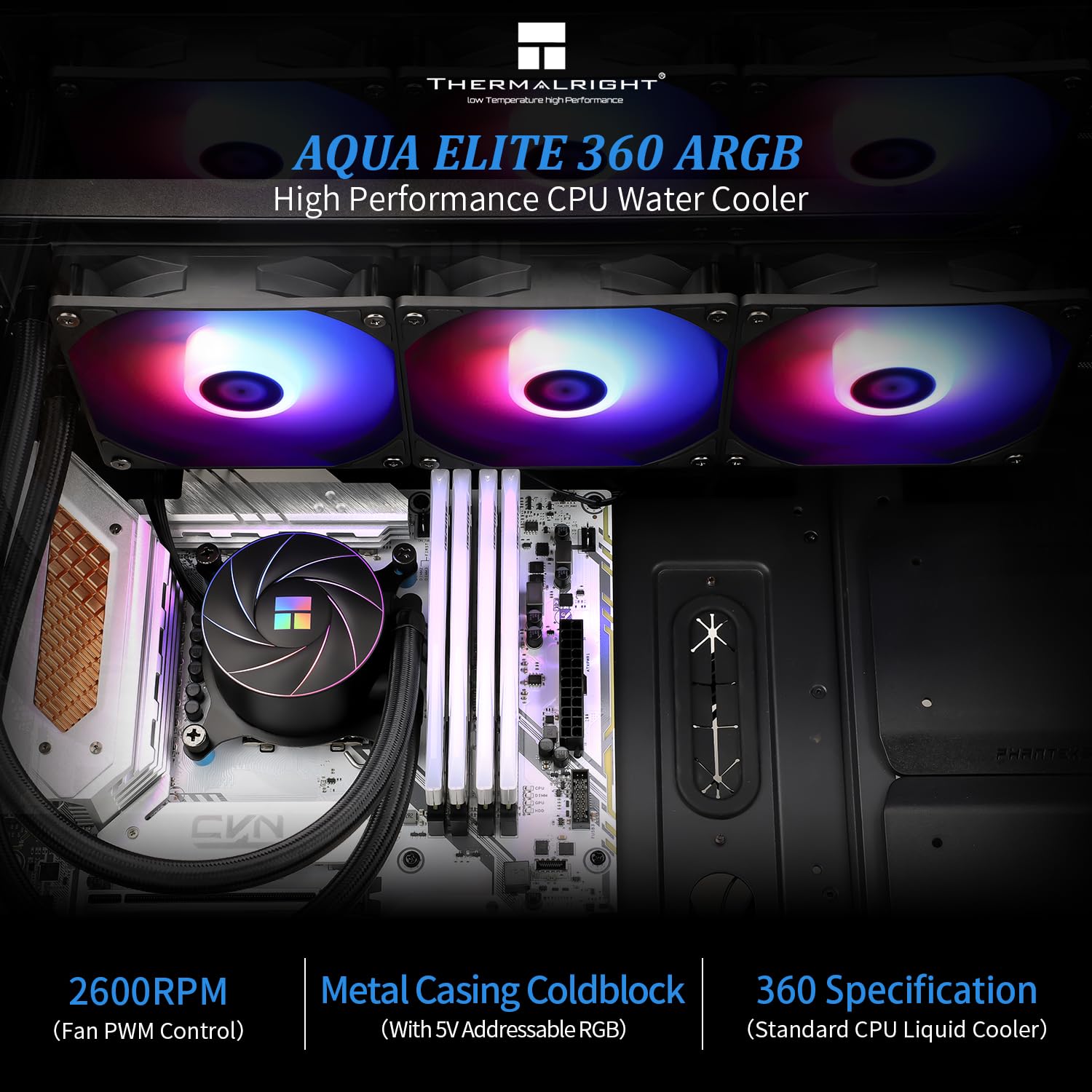Thermalright Aqua Elite 360 ARGB V4 CPU Aio Cooler, 360 CPU Liquid Cooling, Pump Head Speed up to 64