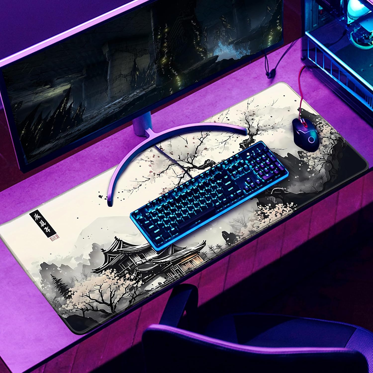 Japanese Desk Mat Cherry Blossom Large Mouse Pad Gaming Mousepad Extended XL Keyboard Mat Computer L