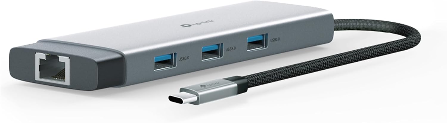 TP-Link UH9120C USB Type-C 9-in-1 Hub with 4K@60Hz HDMI plus 1Gbps Ethernet and SD microSD UHS-I slots also 100W Power Delivery with 4 USB 3.0 Data Ports - Aluminum Grey