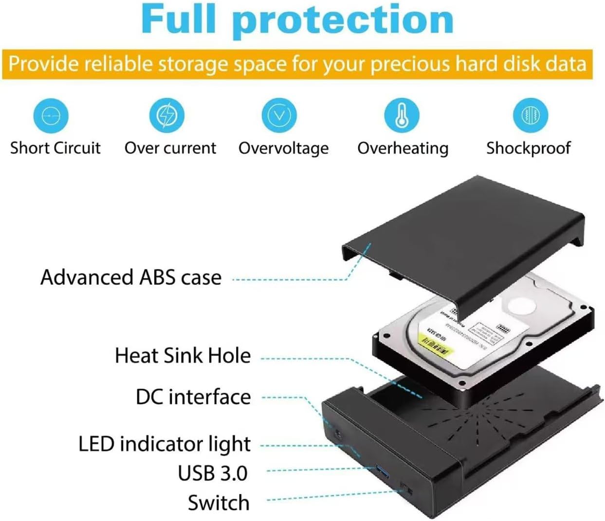 3.5 Hard Drive Enclosure for 3.5 SATA SSD HDD USB 3.0 Hard Disk Case Black (S356U3)
