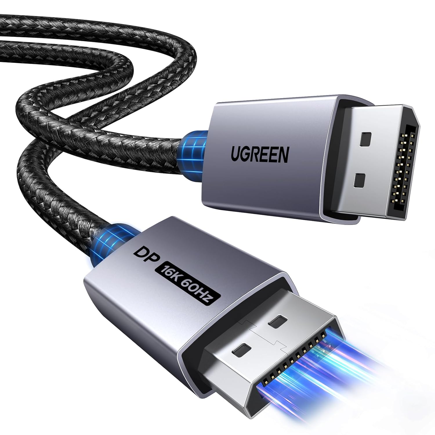 UGREEN DP 2.1 Cable 2 Meters Nylon Braided Ultra High Definition 16K@60Hz 8K@120Hz 4K@240Hz Video Wire 80Gbps Bandwidth HDR Core for Gaming Monitors Graphics Cards Laptops TV PC