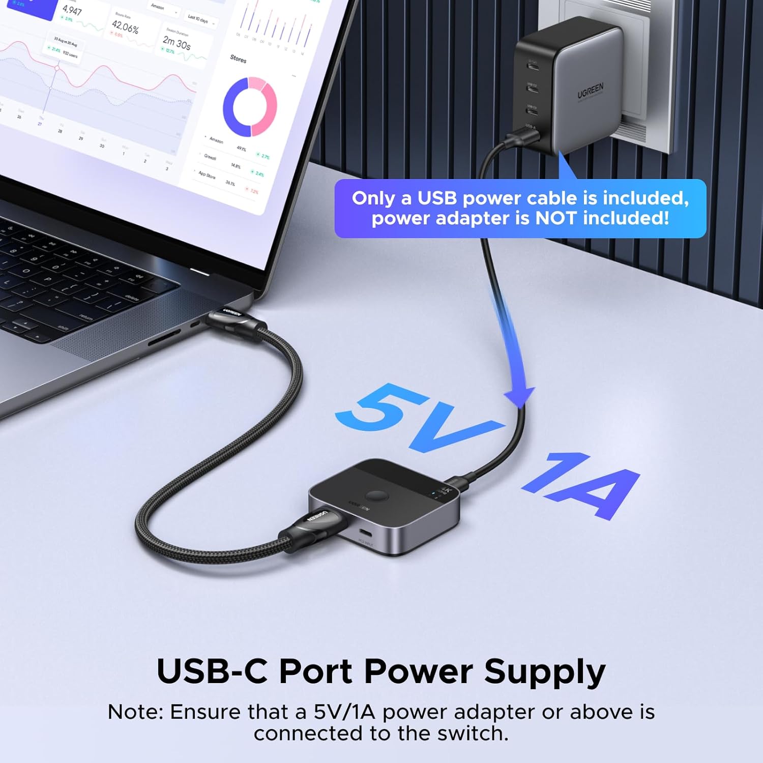 UGREEN 4K HDMI Switch 2 In 1 Out KVM Switcher with USB C and HDMI Inputs plus HD Audio Sync and ESD Protection for Laptop or TV Stick and PC plus PS5 PS4 Xbox - Black