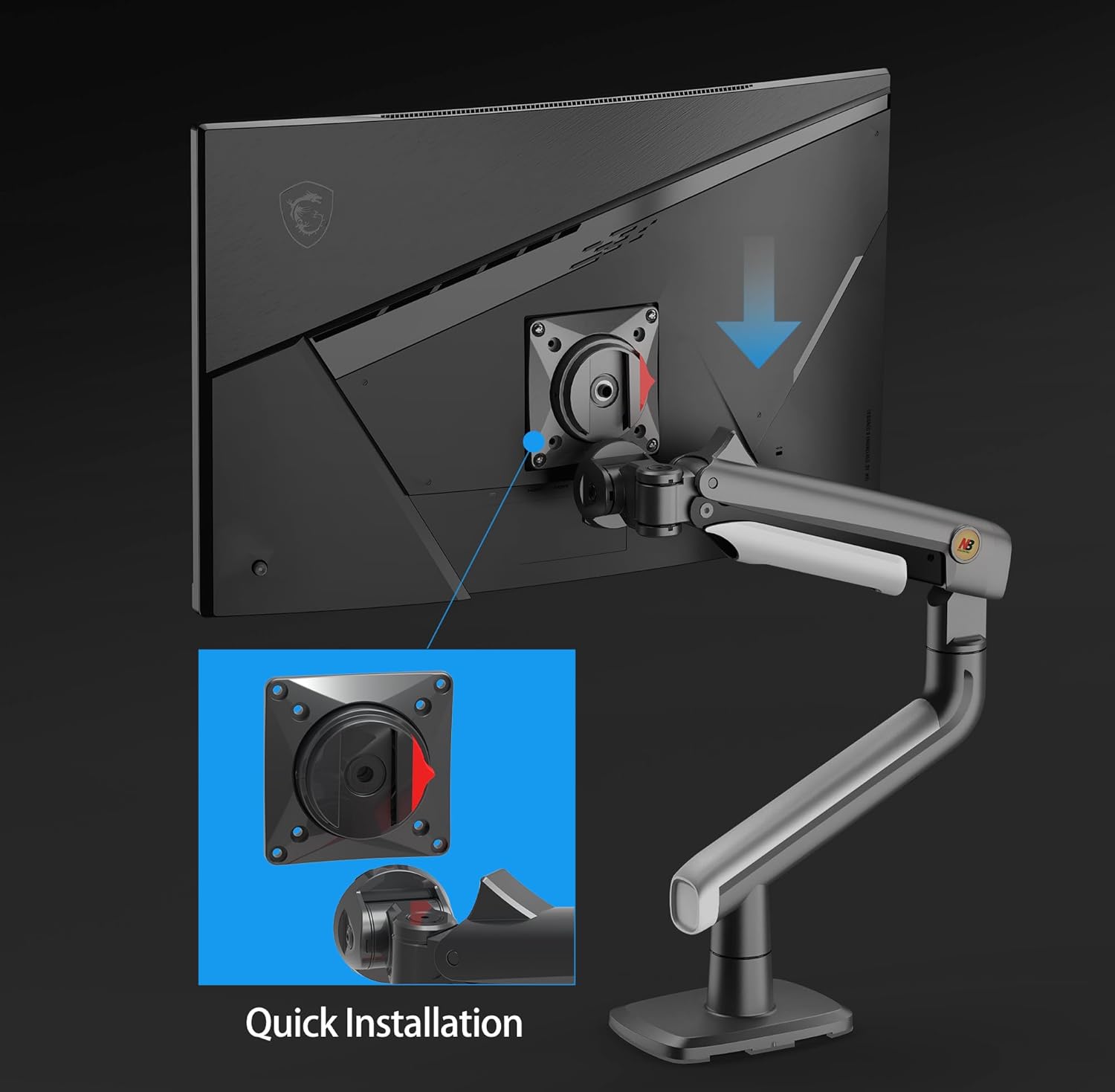 NB Ergonomic Gaming Monitor Arm for Flat/Ultrawide/Curved Monitors 27 to 50 inch, Heavy Duty Monitor