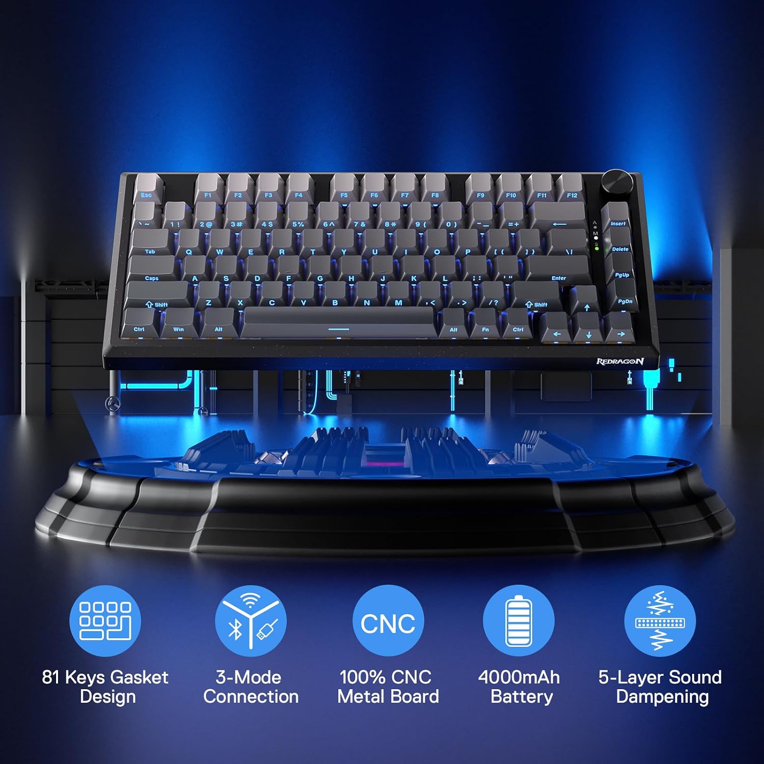 Redragon K687 Wireless CNC Gaming Keyboard, 81 Keys, Linear Switch, RGB