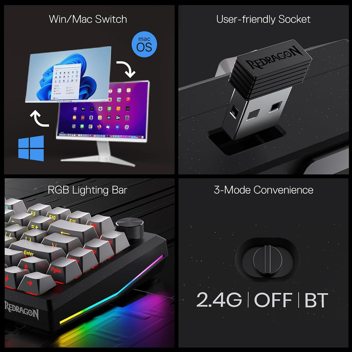 Redragon K687 Wireless CNC Gaming Keyboard, 81 Keys, Linear Switch, RGB