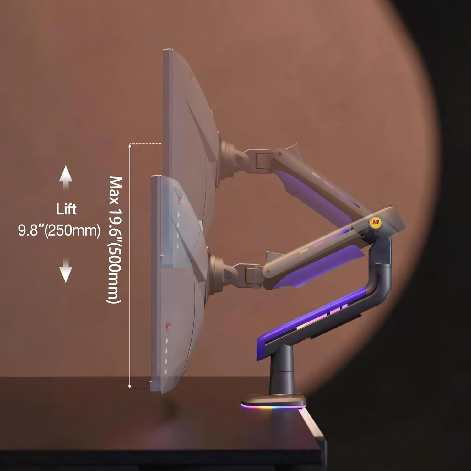 NB Ergonomic RGB Monitor Arm for 32 to 60 inch Ultrawide Curved Computer Screen, Heavy Duty Monitor