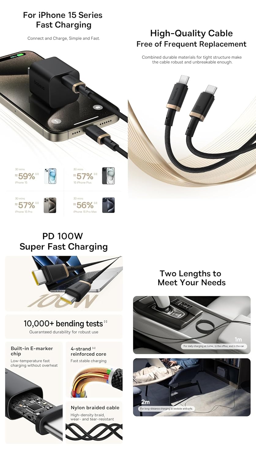 Baseus 100W USB-C to USB-C Braided Cable 2m