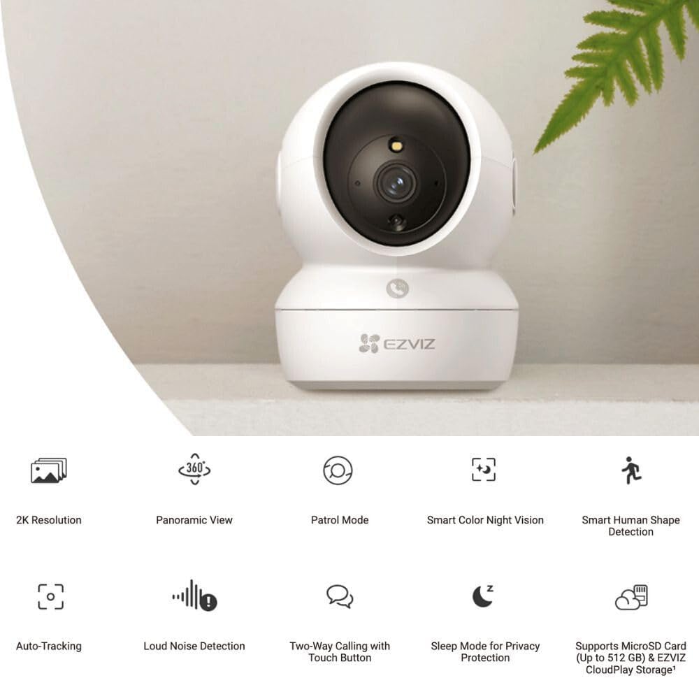 EZVIZ H6c Pro 2K 3MP WiFi Security Camera New Generation Indoor Smart Tracking Call Button Night Vision Motion Detection Two-Way Audio Works With Alexa
