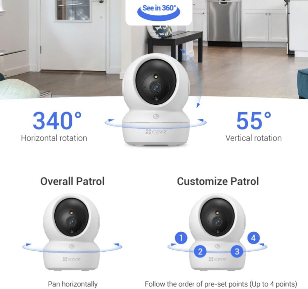 EZVIZ H6c Pro 2K 3MP WiFi Security Camera New Generation Indoor Smart Tracking Call Button Night Vision Motion Detection Two-Way Audio Works With Alexa