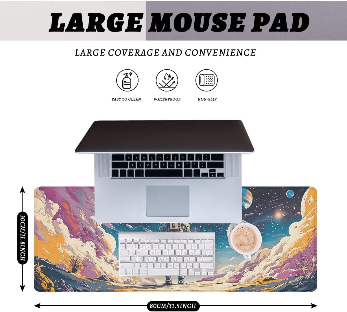 Astronaut Desk Pad Mouse Pad Psychedelic Space Fantasy Planet Extended Gaming Mouse Pad Mat with Sti