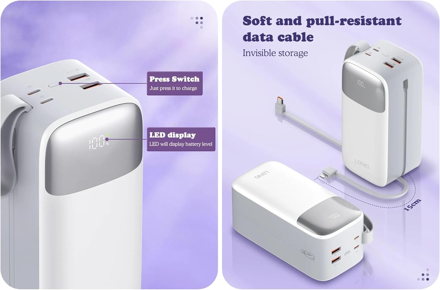 BIGGEST Powerbank by LDNIO Fast Charging 22.5W and 50,000 mAh Power Bank USB-C External Battery with
