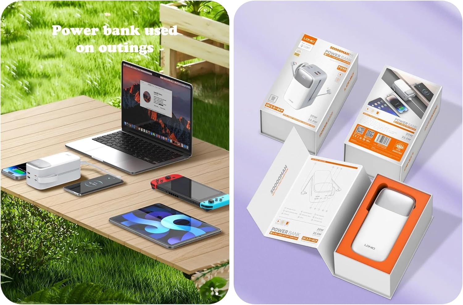 BIGGEST Powerbank by LDNIO Fast Charging 22.5W and 50,000 mAh Power Bank USB-C External Battery with