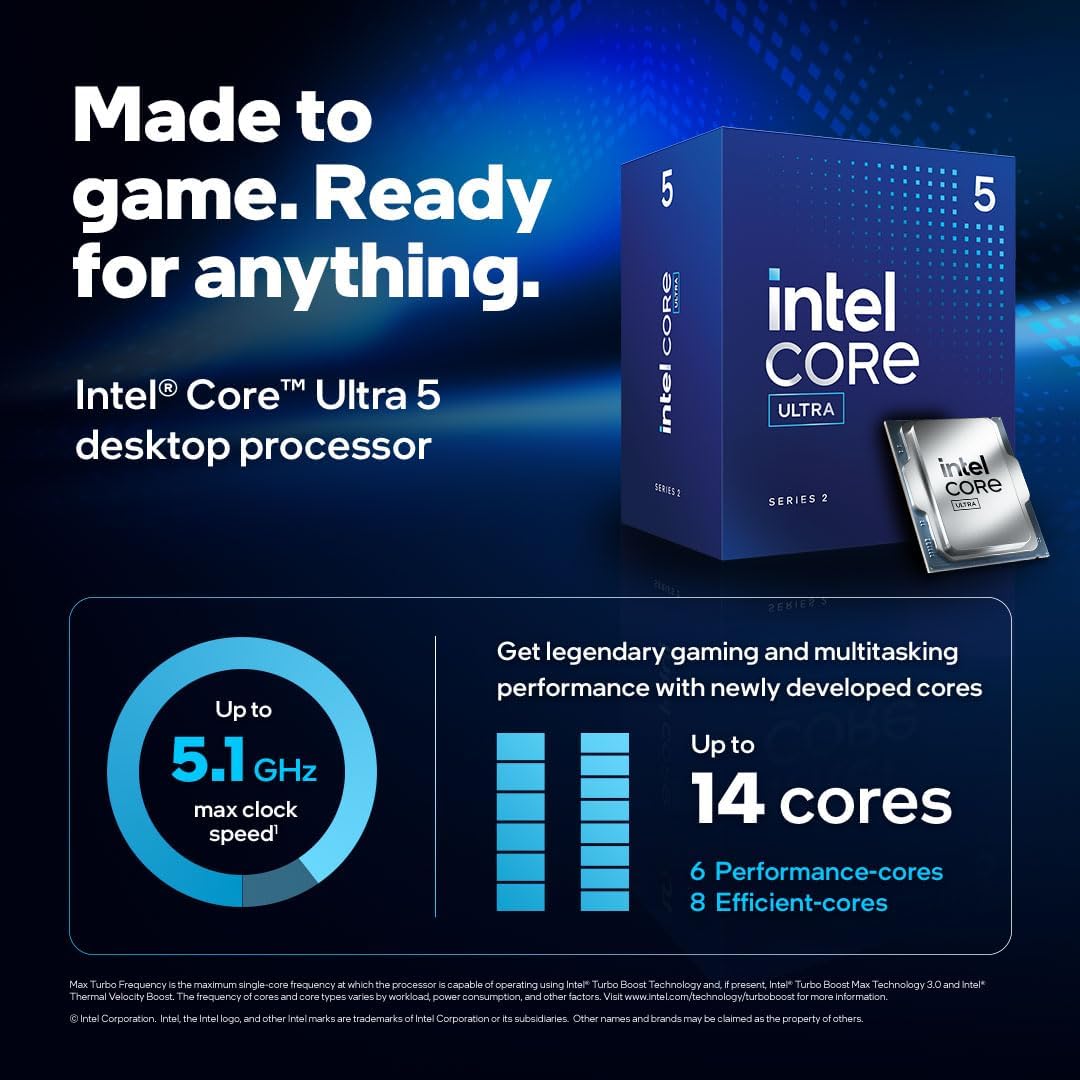 Intel® Core™ Ultra 5 Desktop Processor 225 10 Cores (6 P-cores + 4 E-cores) up to 4.9 GHz