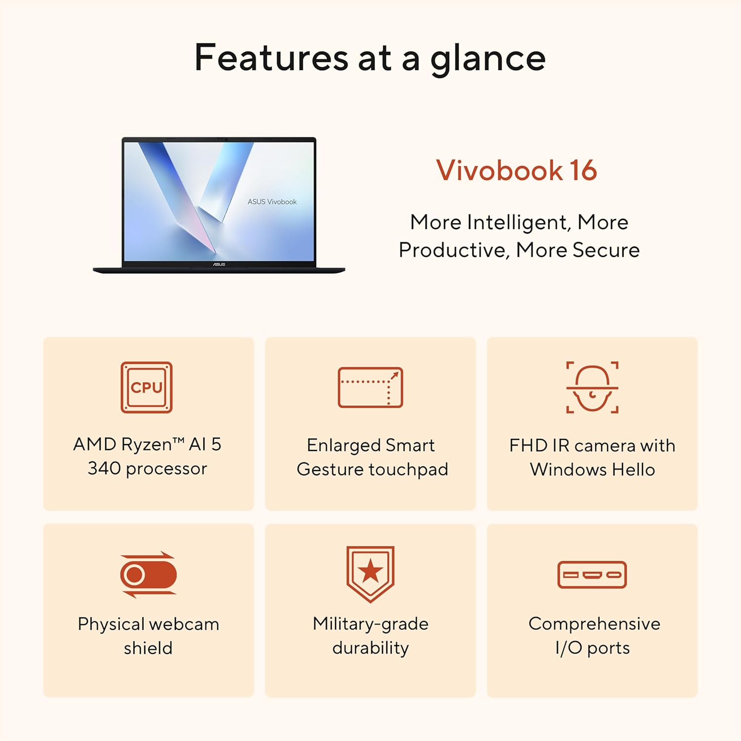 ASUS Vivobook 16 Laptop Ryzen AI 5 340