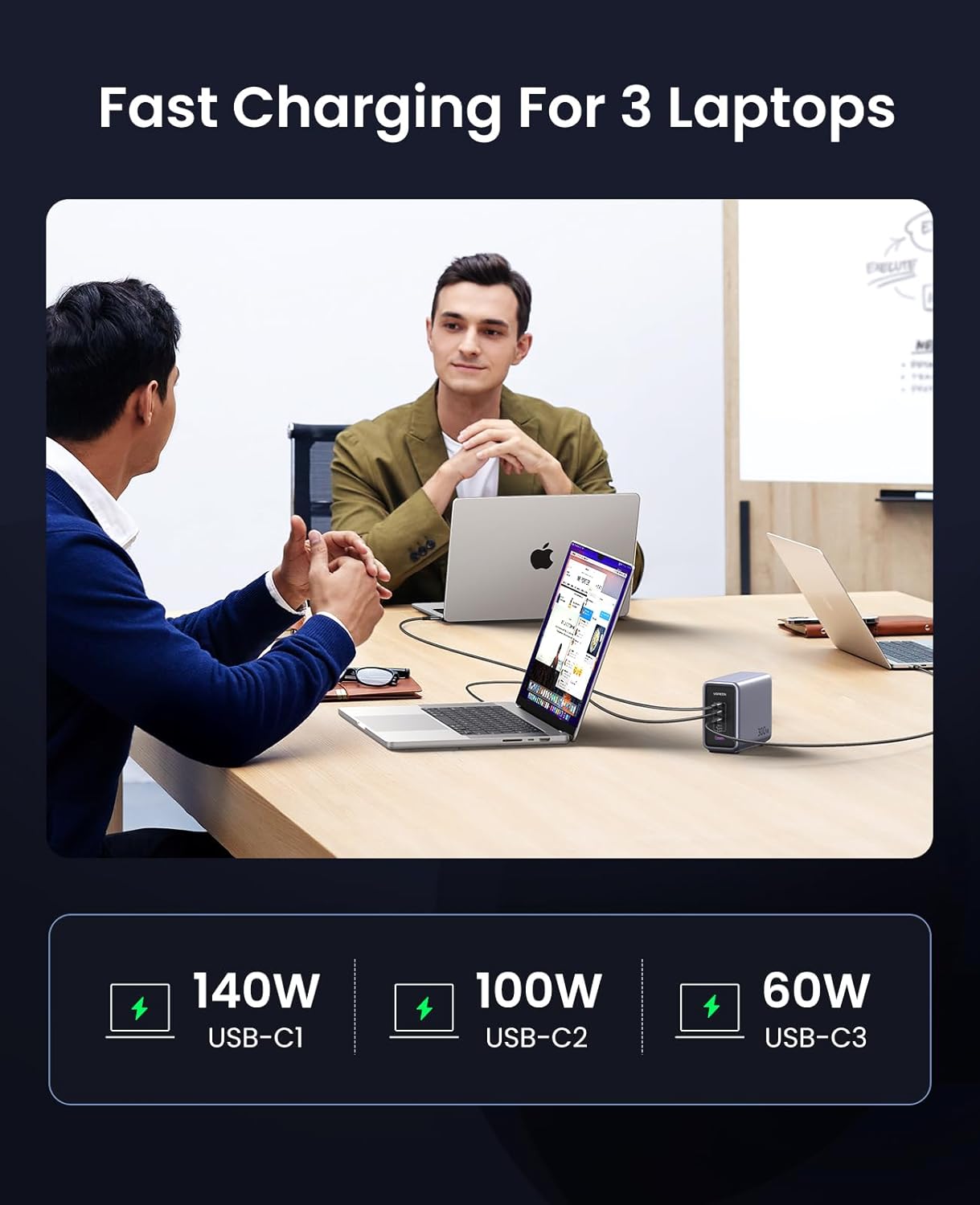 UGREEN Nexode 300W 5-Port GaN Wall Charger with 4 USB-C PD 140W 100W plus 1 USB-A Fast Charging Adapter Block for MacBook Pro and iPhone or Galaxy - Grey