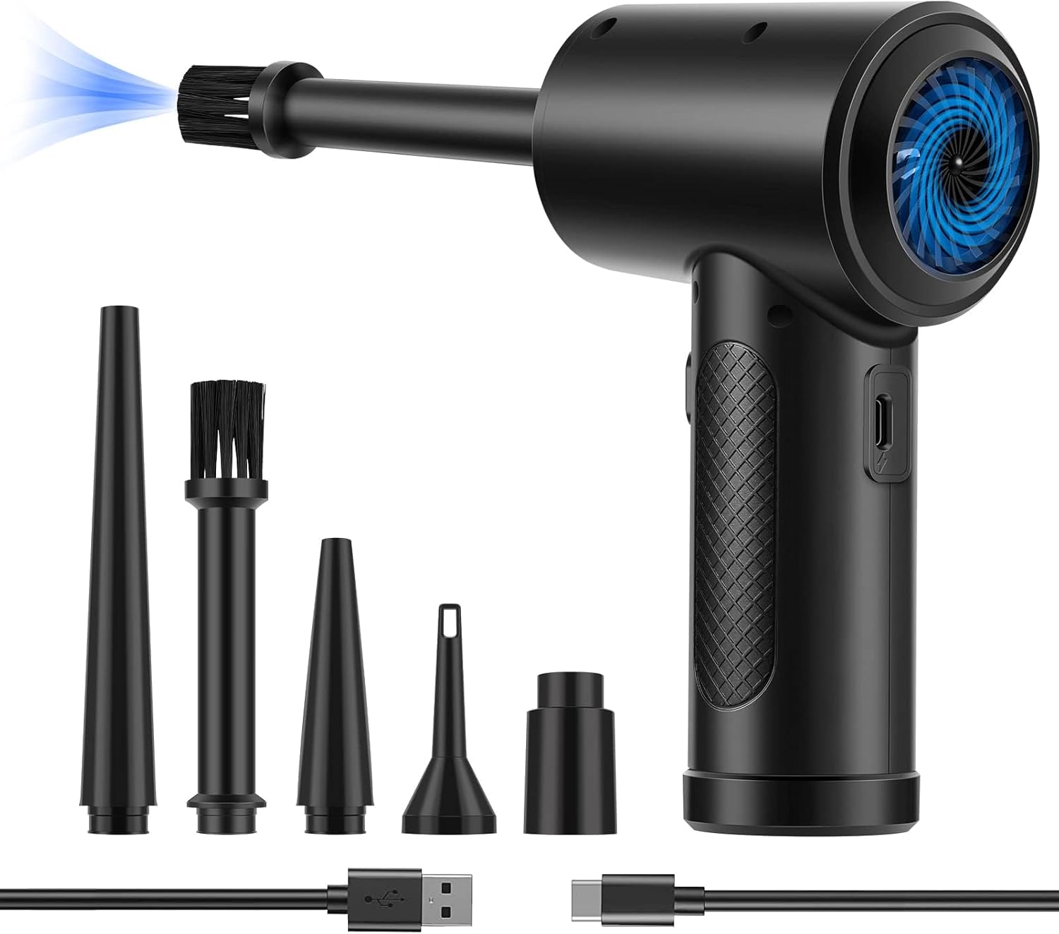 Electric Compressed Air Duster 3-Gear up to 51000RPM Cordless Air Blower 6000mAh Rechargeable Battery With LED Light & Fast Charge For Computer Keyboard (Black)