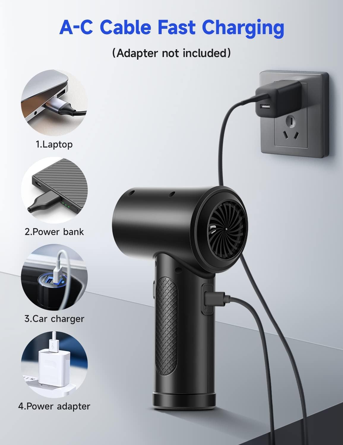 Electric Compressed Air Duster 3-Gear up to 51000RPM Cordless Air Blower 6000mAh Rechargeable Battery With LED Light & Fast Charge For Computer Keyboard (Black)