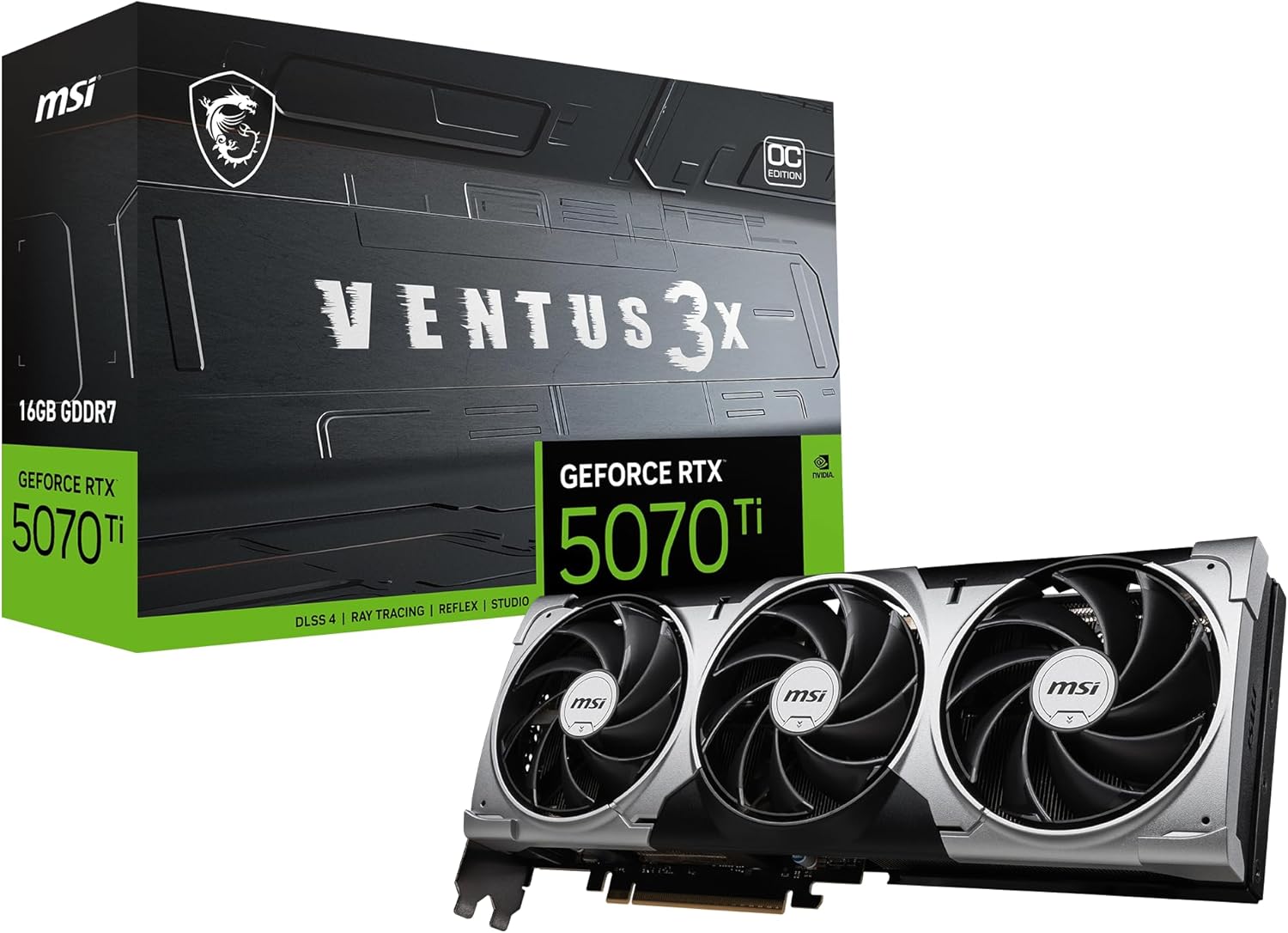 MSI Gaming RTX 5070 Ti 16G Ventus 3X OC Graphics Card (16GB GDDR7, 256-bit, Extreme Clock TBD MHz, D