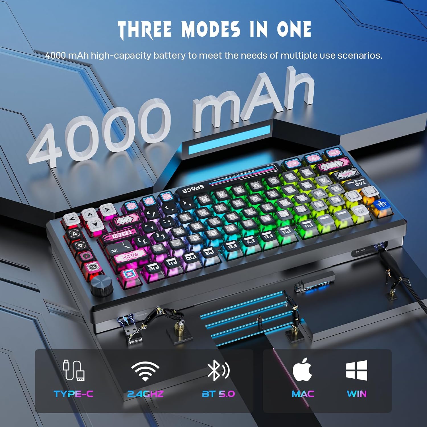 Redragon K732 Wireless Mechanical Keyboard - Anodized Aluminum RGB