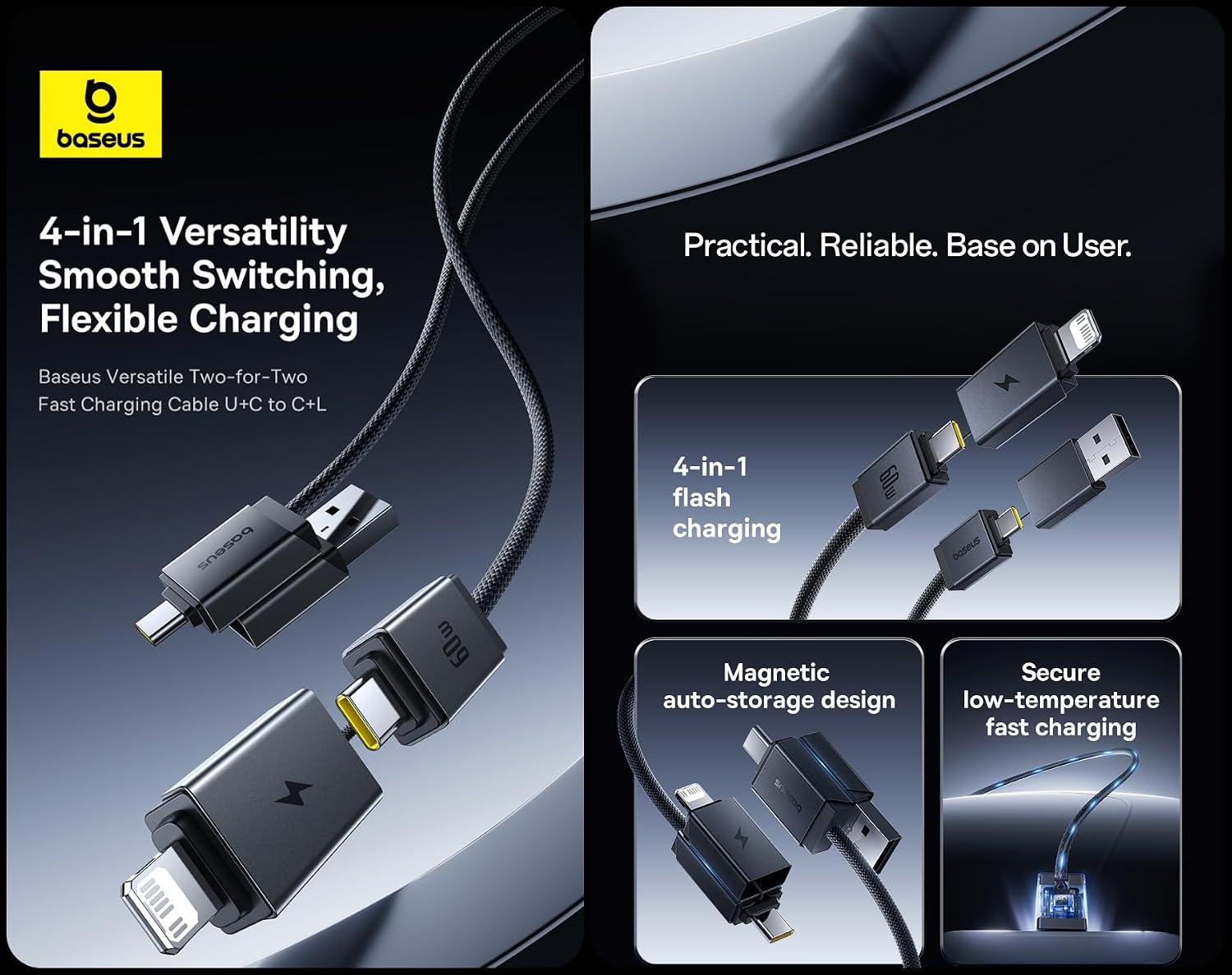 Baseus 4-in-1 60W Fast Charging Cable 0.5m