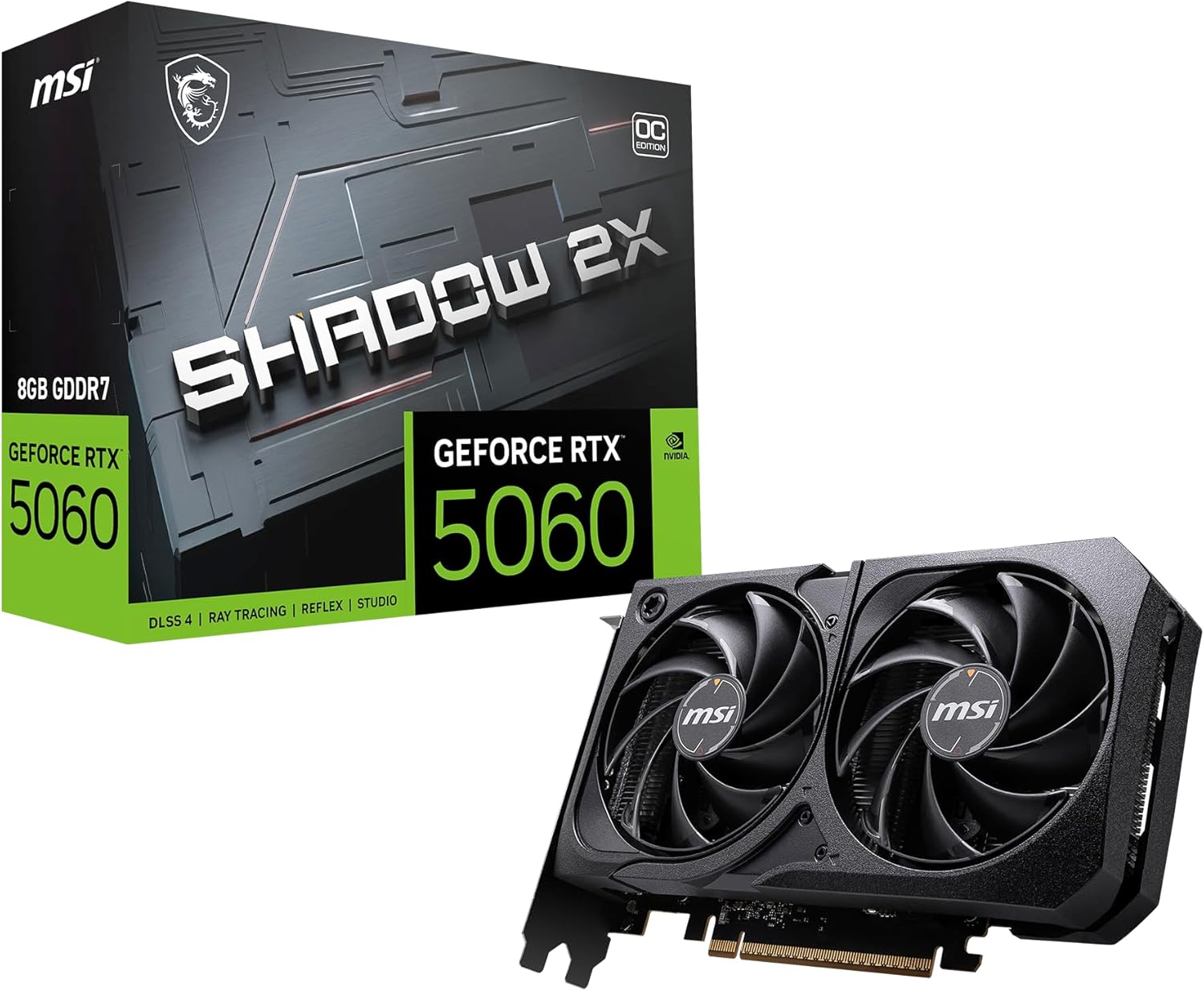 MSI Gaming RTX 5060 8G Shadow 2X OC Graphics Card (8GB GDDR7,128-bit, Extreme Performance: 2535 MHz,