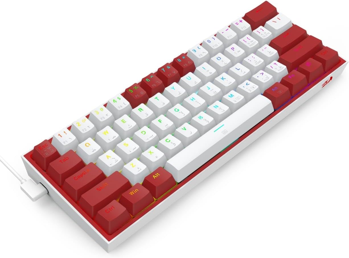 Redragon FIZZ K617 60% Wired Mechanical Keyboard, Red Switches, No-Slip Stand, Vibrant RGB, Hot-Swap