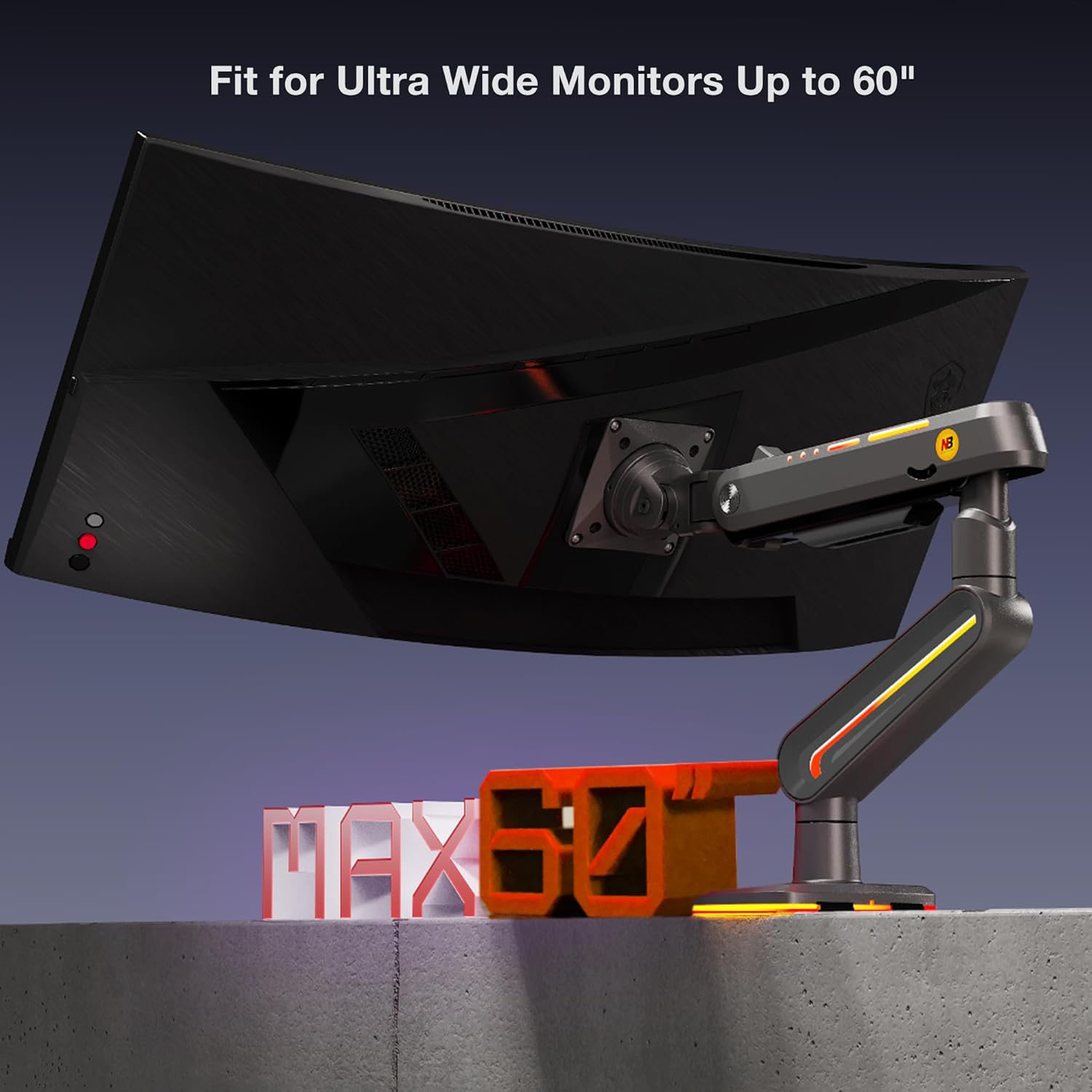 NB Ergonomic Ultrawide Monitor Arm for Max 60 Inch Flat Curved Monitors, Monitor Stand for 32 34 49