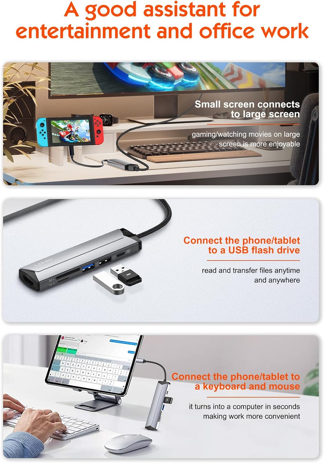 LDNIO 6-in-1 Multiport USB-C Hub Adapter - Ultra High-Speed Charging & Data Transfer, 4K HDMI, USB 3.0 Ports, Premium Splitter Expansion for Laptops, Tablets, and Type-C Devices