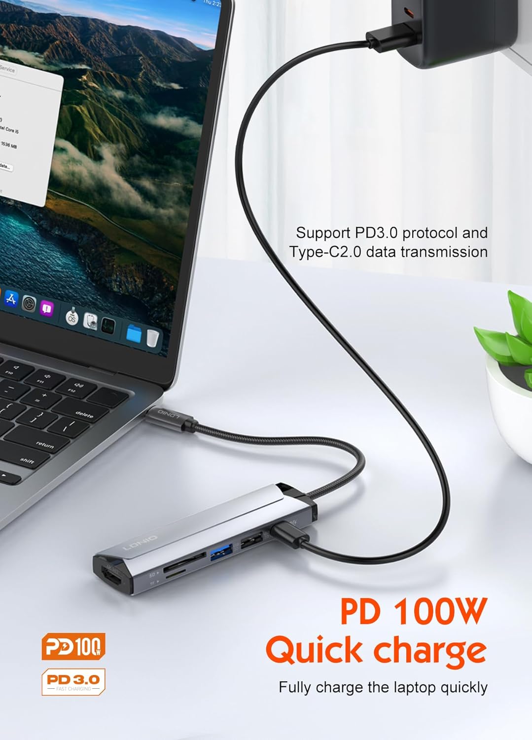 LDNIO 6-in-1 Multiport USB-C Hub Adapter - Ultra High-Speed Charging & Data Transfer, 4K HDMI, USB 3.0 Ports, Premium Splitter Expansion for Laptops, Tablets, and Type-C Devices