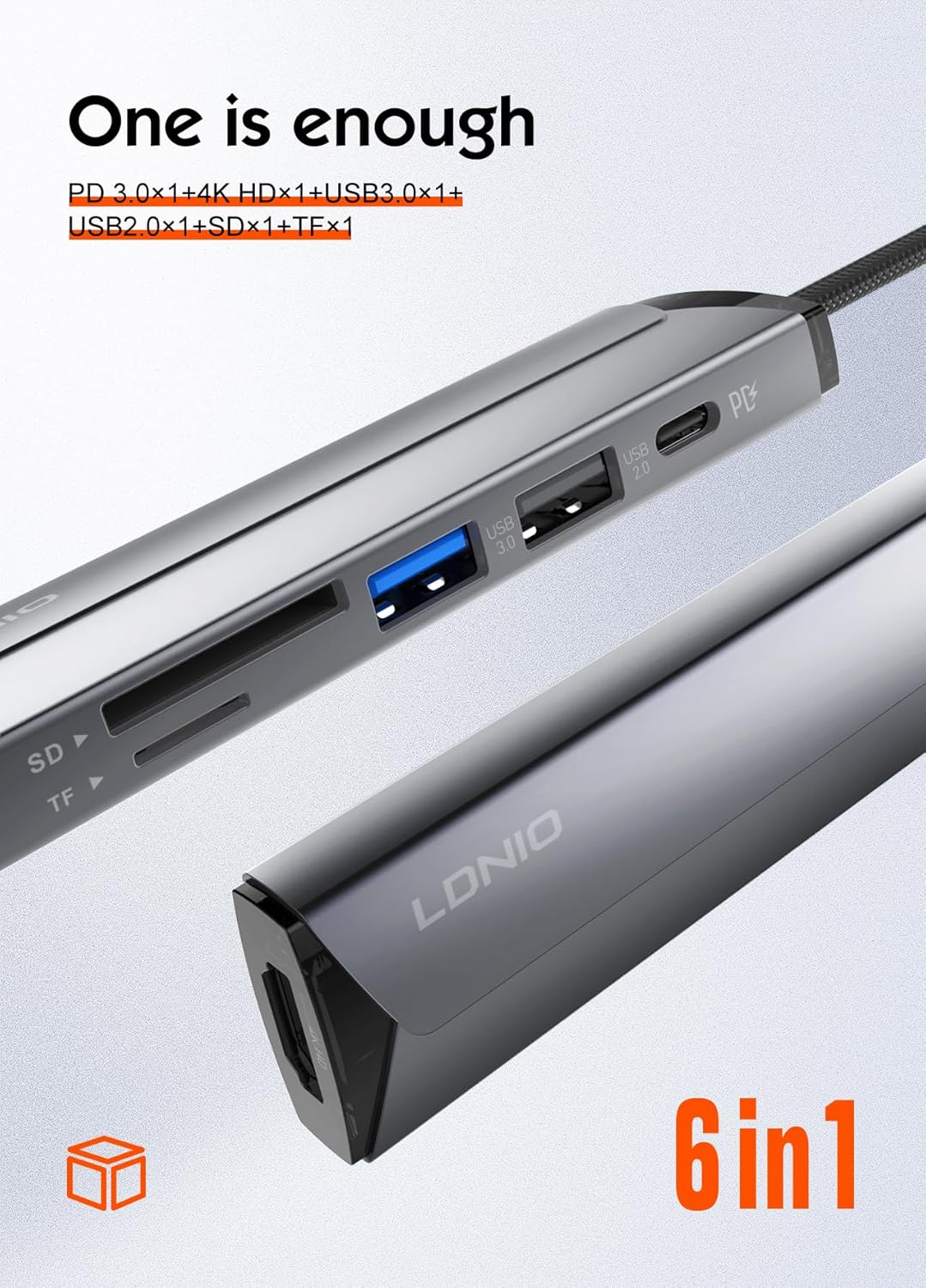 LDNIO 6-in-1 Multiport USB-C Hub Adapter - Ultra High-Speed Charging & Data Transfer, 4K HDMI, USB 3.0 Ports, Premium Splitter Expansion for Laptops, Tablets, and Type-C Devices