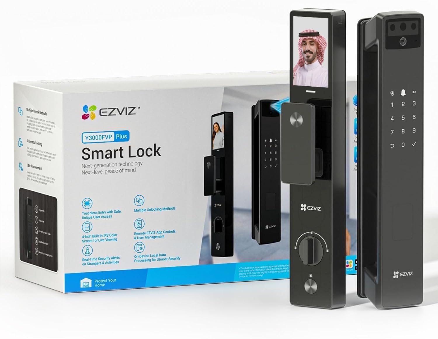 EZVIZ Y3000FVP PLUS 8-in-1 Smart Door Lock Palm Vein & 3D Face Recognition Built-In Wi-Fi 8GB Storage Night Vision Active Intercom Child Safety (6068 Mortise)