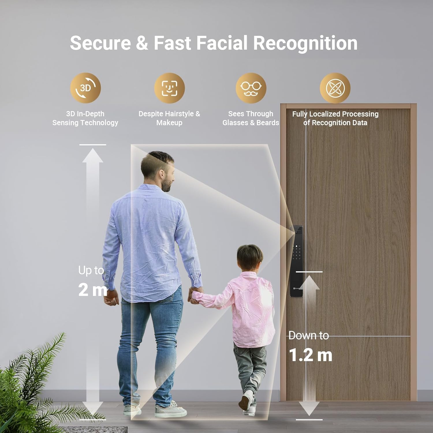 EZVIZ Y3000FVP PLUS 8-in-1 Smart Door Lock Palm Vein & 3D Face Recognition Built-In Wi-Fi 8GB Storage Night Vision Active Intercom Child Safety (6068 Mortise)