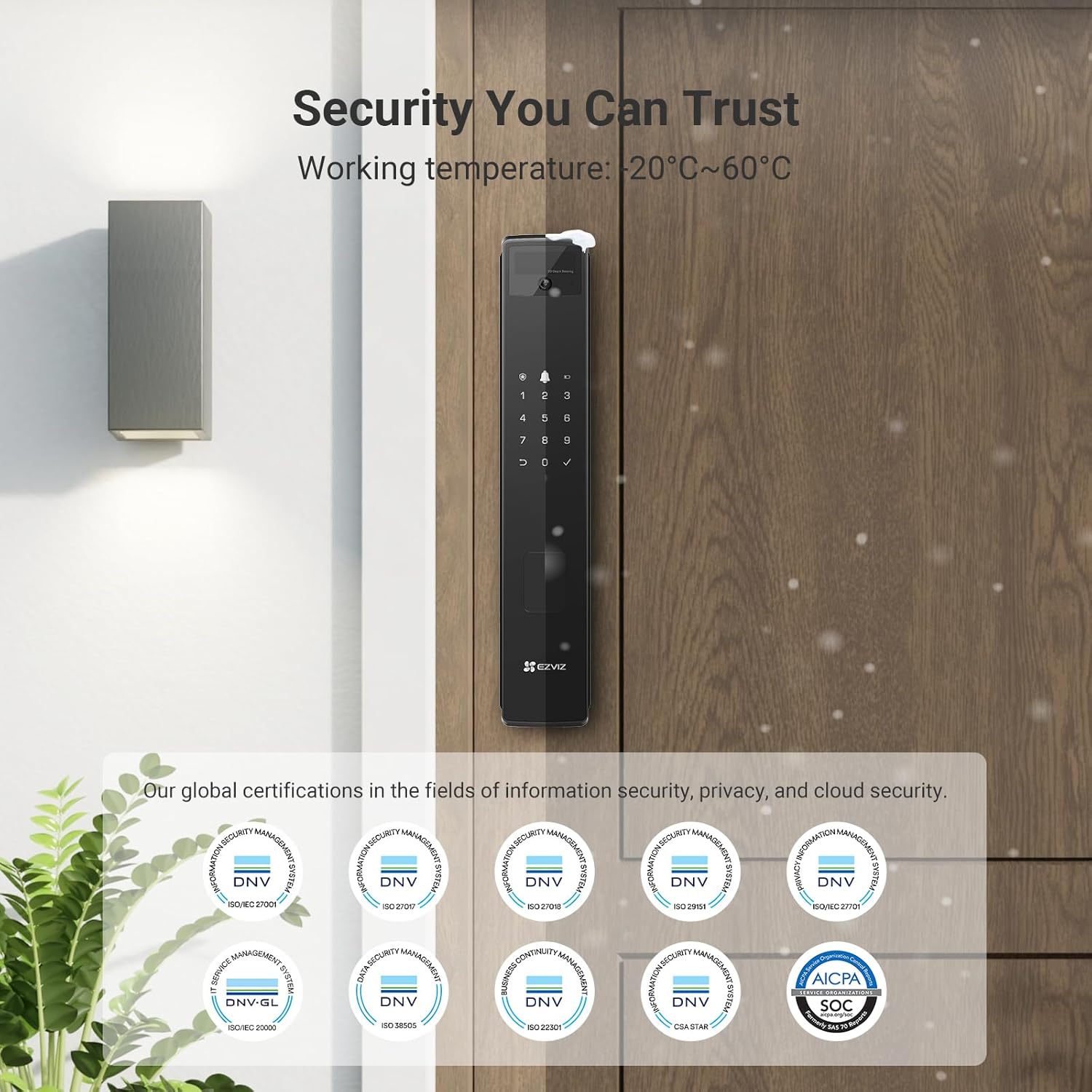 EZVIZ Y3000FVP PLUS 8-in-1 Smart Door Lock Palm Vein & 3D Face Recognition Built-In Wi-Fi 8GB Storage Night Vision Active Intercom Child Safety (6068 Mortise)