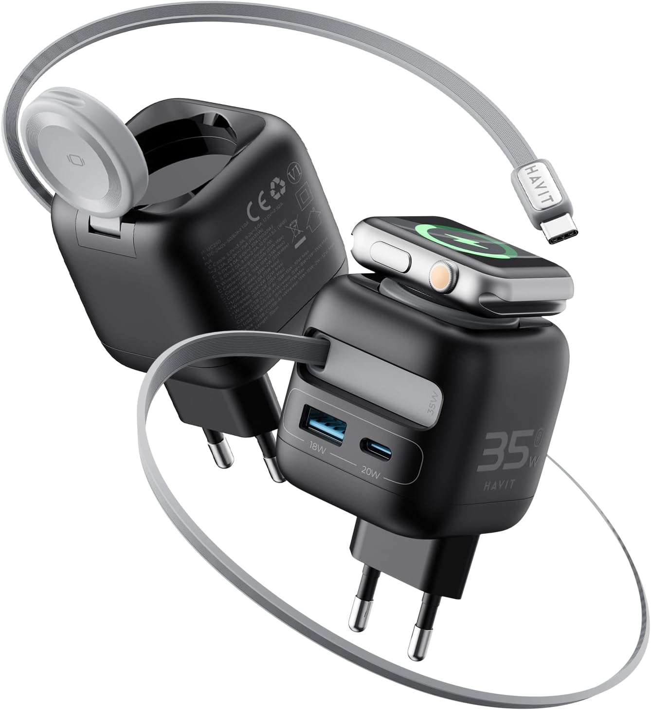HAVIT UC250 35W GaN Charger Retractable Cable